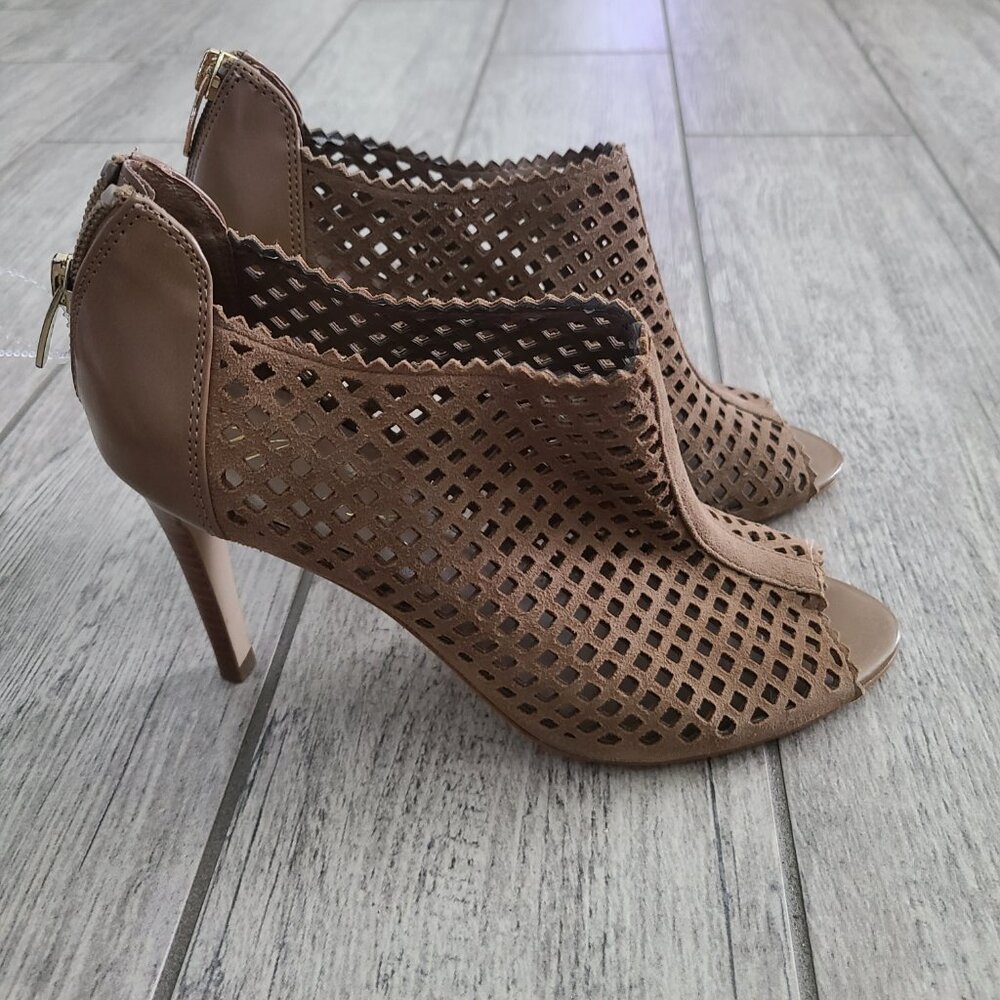 Marc Fisher women's brown Perforated Peep Toe Heeled stiletto booties - Size 8M - Picture 3 of 13